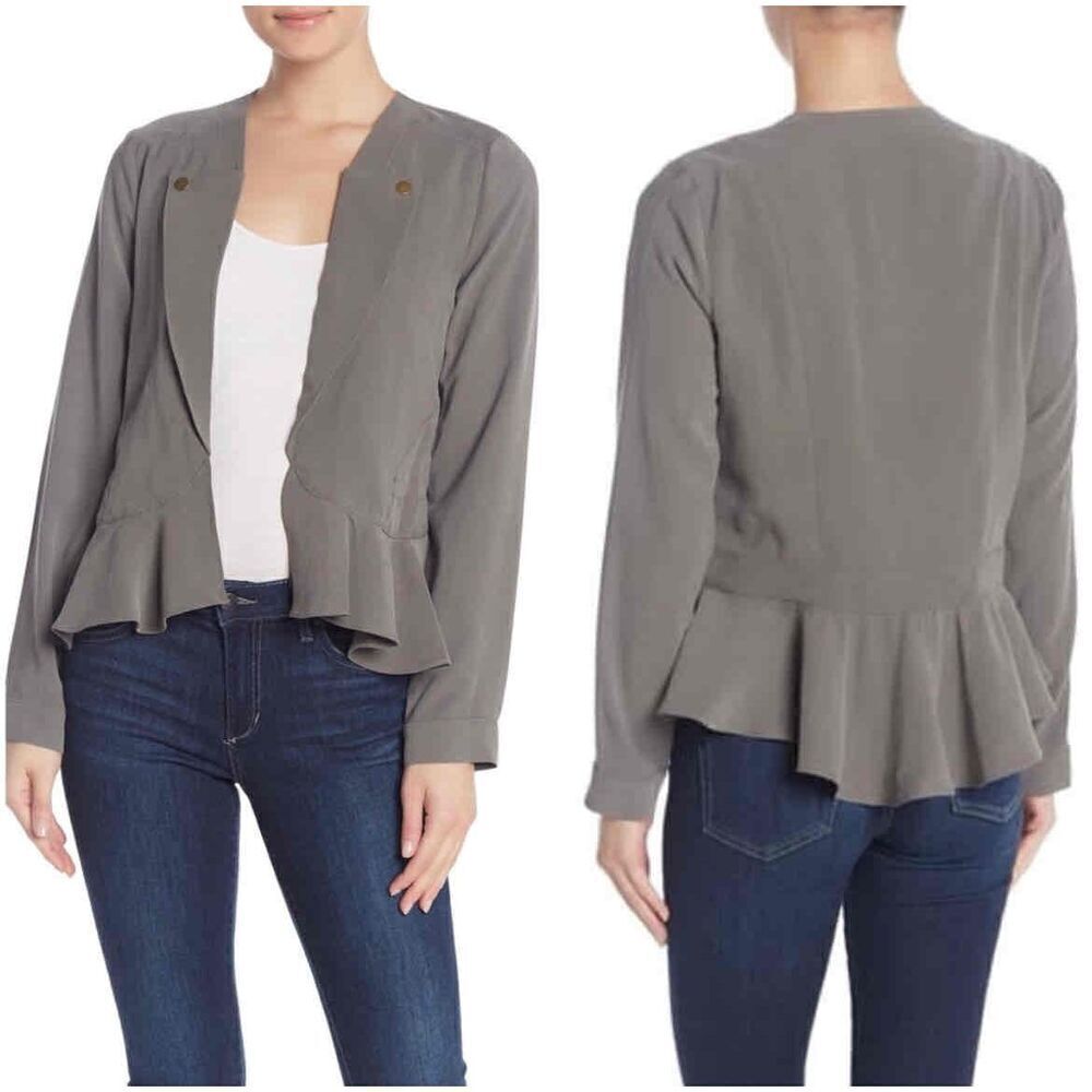 Bcbgeneration Open Jacket Front Peplum Large Gray… - image 2